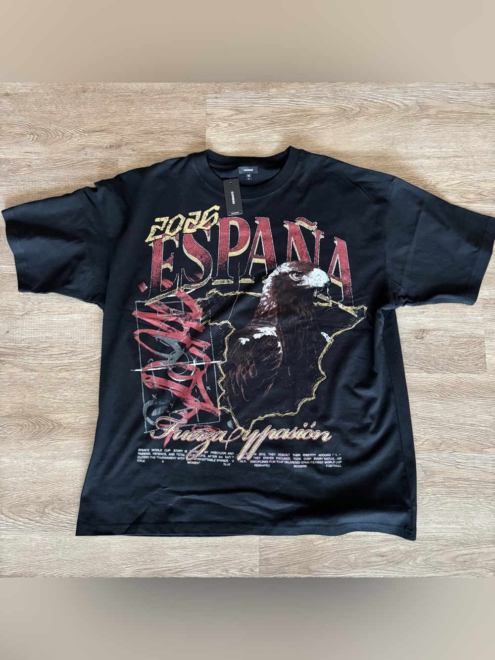 Spain Black Cotton Soccer
Graphic Oversized T-Shirt